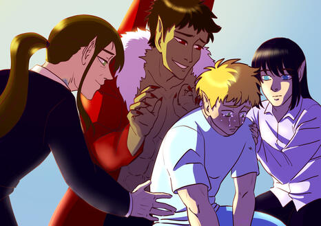 Léon (OC), Sarah (OC), Lleu (OC), Amlach (OC)